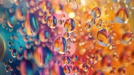 Playful interaction of light and color within suspended water droplets - obrazy, fototapety, plakaty