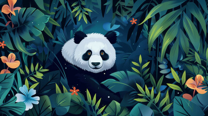 Cute Giant Panda Sitting in Forest