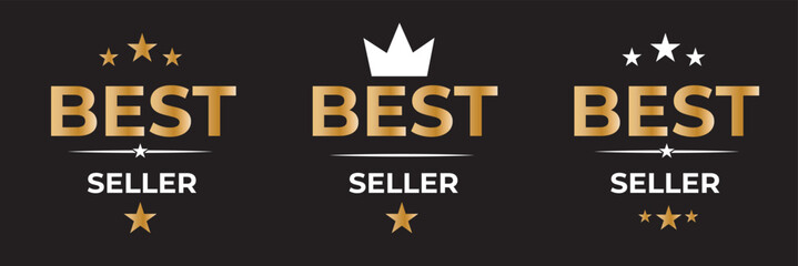 Sticker best seller set isolated premium quality perfect for mark best seller product book cover label. vector. EPS 10