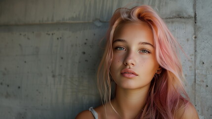 Fototapeta premium ピンクの髪の若いファッションモデルの女性