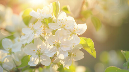 White flowers of blooming apple trees in spring. 