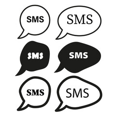 Set of SMS text message bubbles. Black and white chat icons. Ideal for communication design elements. Vector illustration.
