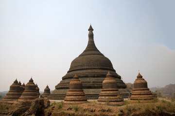 Myanmar ancient temples in Mrauk U on a sunny spring day
