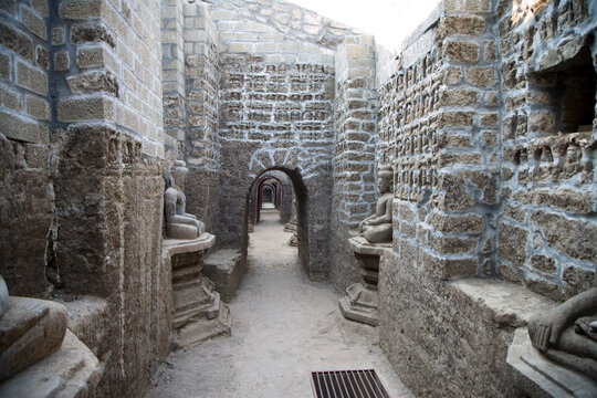 Myanmar ancient temples in Mrauk U on a sunny spring day
