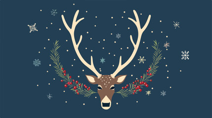 Christmas reindeer horns with decor on blue background - obrazy, fototapety, plakaty