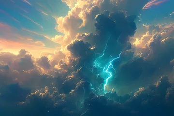 Foto auf Alu-Dibond abstract amazing lightning strike, anime background © agus