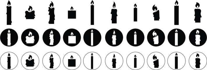 Set of Candle Fill icons. Candle silhouette for religion commemorative and party. Easter Candle that represent the tradition and symbolism of the Easter season. Candle light on transparent background.