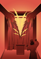 God tear the temple veil in half. Vector illustration