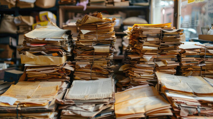 Fototapeta premium A pile of old papers stacked on top of each other