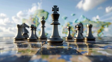 chess piece on word map for ideas, challenge, leadership, strategy, business, success or abstract concept.