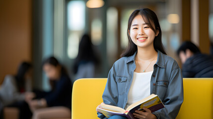 University Library: Beautiful Smart Caucasian Girl uses a Laptop, Writes Notes for Papers, Essays, Study for Class Assignment. Focused Students Learning, Studying for College Exams. Side View Portrait