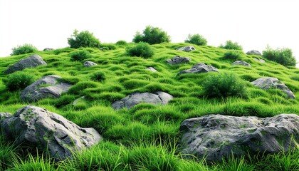 grass fields meadow with rocks on transparent background