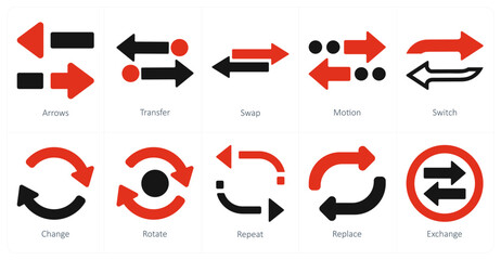A set of 10 arrows icons as arrows, transfer, swap
