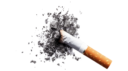 Half burned cigarette on ash isolated on white