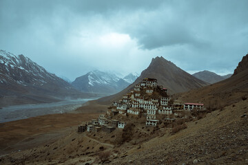 Ancient Key Gompa or Tibetan Key Monastery at an altitude of 4,166 metres above sea level, Spiti...