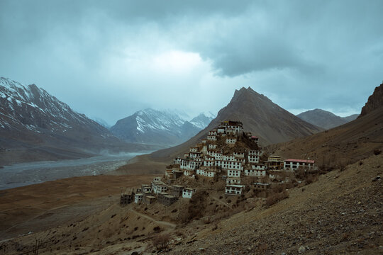 Ancient Key Gompa or Tibetan Key Monastery at an altitude of 4,166 metres above sea level, Spiti valley, Spiti River, Himachal Pradesh, Lahaul and Spiti district, India