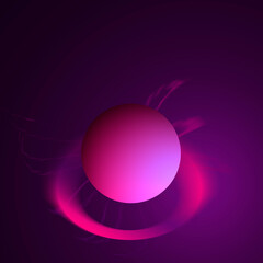square black background. Fantasy illustration of an alien outer space landscape. pink and purple gradient colored globe. conceptual planets, pink soft focus ring with pink soft blur flames.