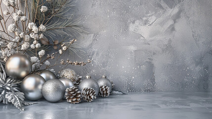 A tranquil silver background with festival decorations on the left side.