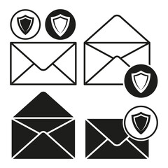 Email security icons. Envelope shield symbols. Privacy assurance. Vector illustration. EPS 10.