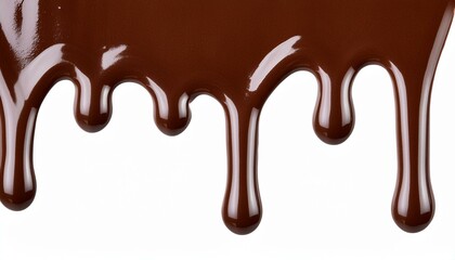 Melted brown chocolate dripping on transparent background