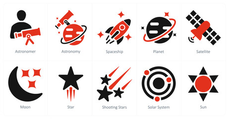 A set of 10 astronomy icons as astronomer, astronomy, spaceship