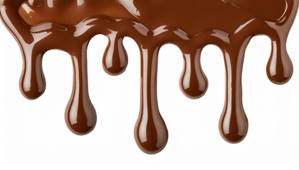 Melted brown chocolate dripping on transparent background