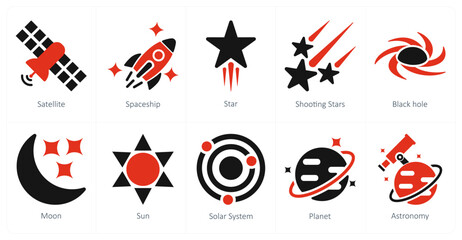 A set of 10 astronomy icons as satellite, spaceship, star