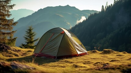 A camping tent in a nature hiking spot.