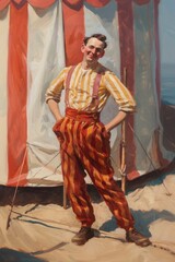 Obraz premium A circus male host painting standing adult.