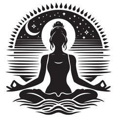 Fototapeta na wymiar Yoga silhouette. Meditating woman in lotus position