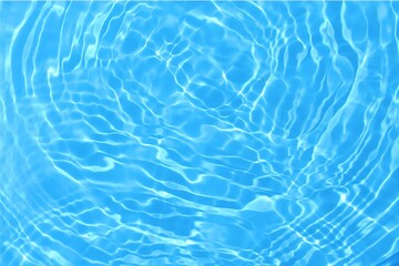 Blue water with blurred transparent ripple texture on blue background with sunlight shadow. Mockup...