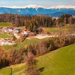 Alpine spring view near Oberbozen, Ritten, Eisacktal valley, South Tyrol, Italy