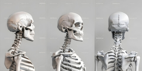 Human skull on a white background side view. Head bones and skeleton. Human anatomy and structure of the human head - obrazy, fototapety, plakaty