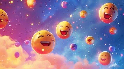 Differend emojies flying on gradient bacground