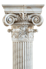 Pristine white marble Corinthian column, isolated, no background