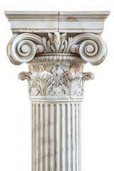 Pristine white marble Corinthian column, isolated, transparency background