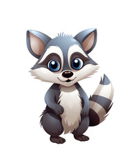 An endearing cartoon raccoon with striking black markings and a fluffy tail, sitting and smiling. Generative AI