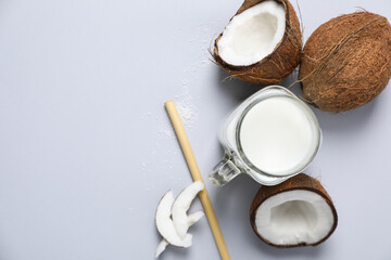 Fototapeta na wymiar Coconut milk, concept of tasty and natural drink
