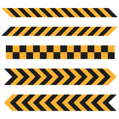 Caution tape patterns. Safety warning stripes. Hazard symbols. Vector illustration. EPS 10.
