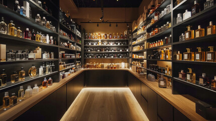 A large room filled with many bottles of perfume