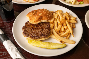Hamburger with French fries
