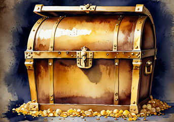 treasure chest in the cave with gold background