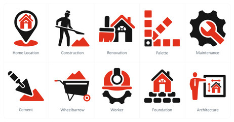 A set of 10 build icons as home location, construction, renovation