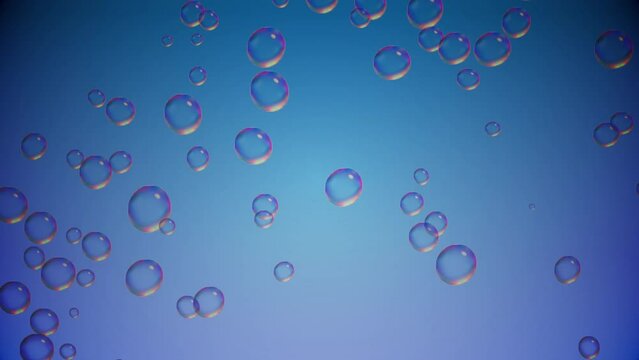 animated bubbles on sky background, bubbles rising on blue background