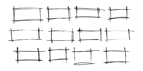Hand drawn vector frames.Doodles, hand drawn rectangle frames set. Doodle rectangular shape. Scribble pencil square text box, highlighting design elements. Line border. Vector illustration isolated
