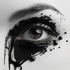 design is intended for beauty or fashion magazine advertising, emphasizing the elegance and sophistication of makeup techniques.Great advertisement for eyebrow and eyelash mascara - obrazy, fototapety, plakaty
