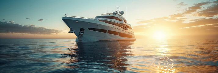  luxury yacht at sunset in blue sea,  speed boat - obrazy, fototapety, plakaty