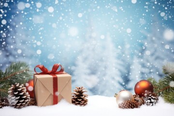 Naklejka na ściany i meble Christmas gift snow tree
