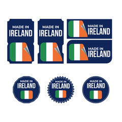 Made in Ireland, vector logos with Ireland flag painted circles and stripe