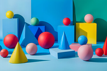 Vibrant Geometric Shapes: An Abstract, Two-Dimensional Exploration of Volumetric Figures